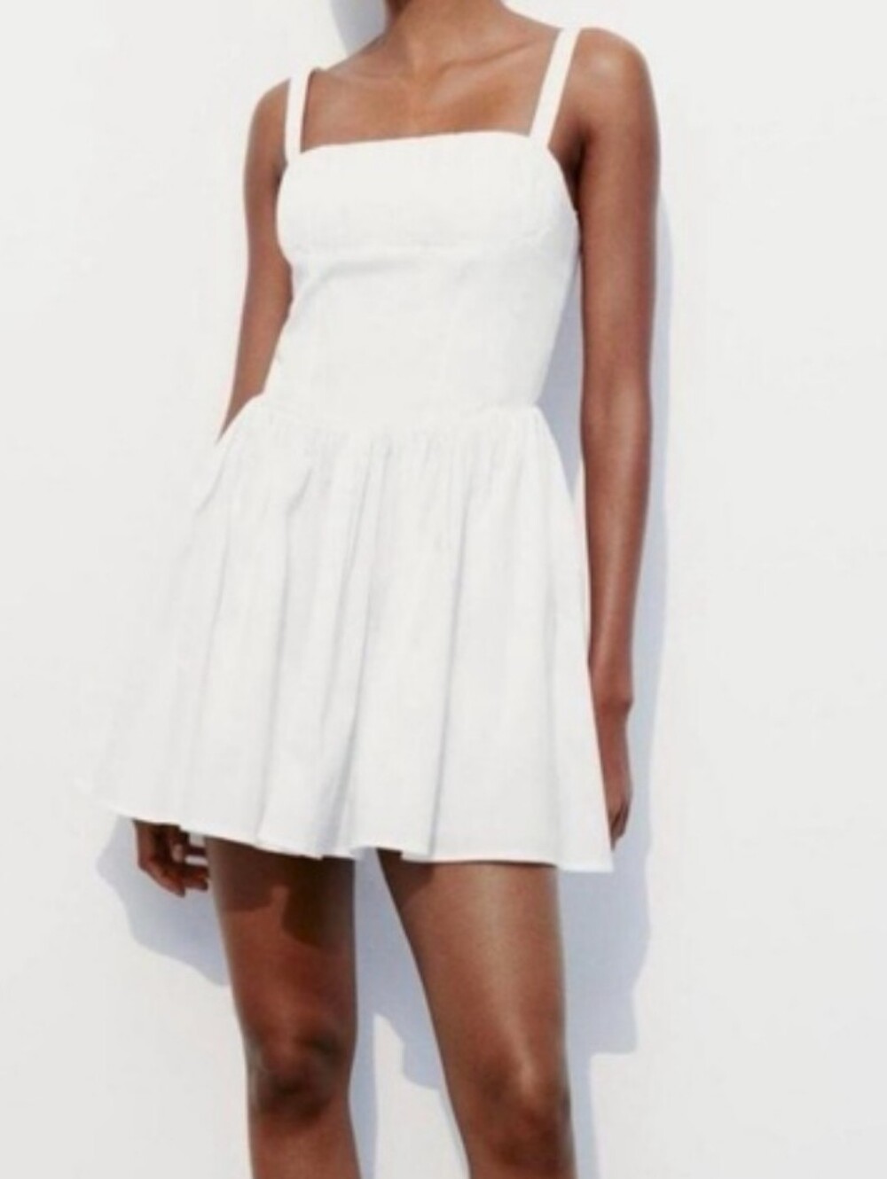Zara White Sundress with Blue Scarf Accent - Women's Dress